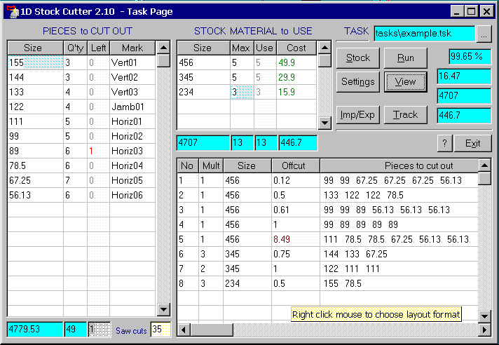 1D Stock Cutter Screenshot